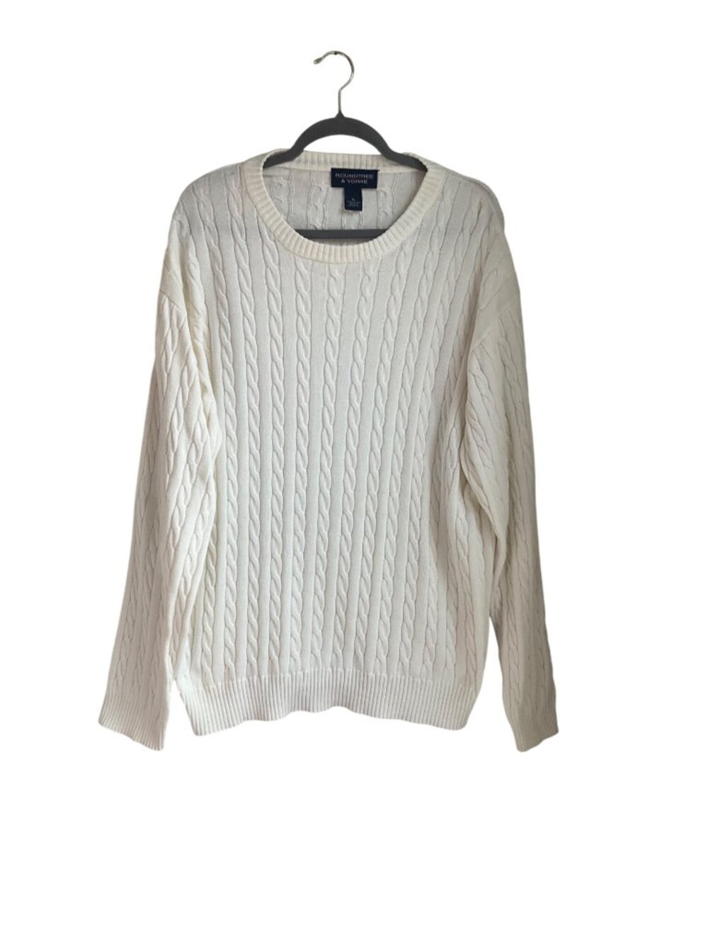 Roundtree & Yorke XL Cream Cable Knit Cotton Fisherman Pullover Sweater Preppy